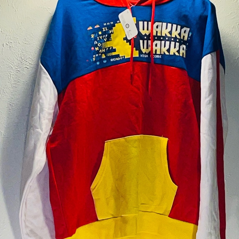 Pac Man Hoodie Men’s SZ -L WAKKA WAKKA Video Game Retro  Classic Colorful NWT